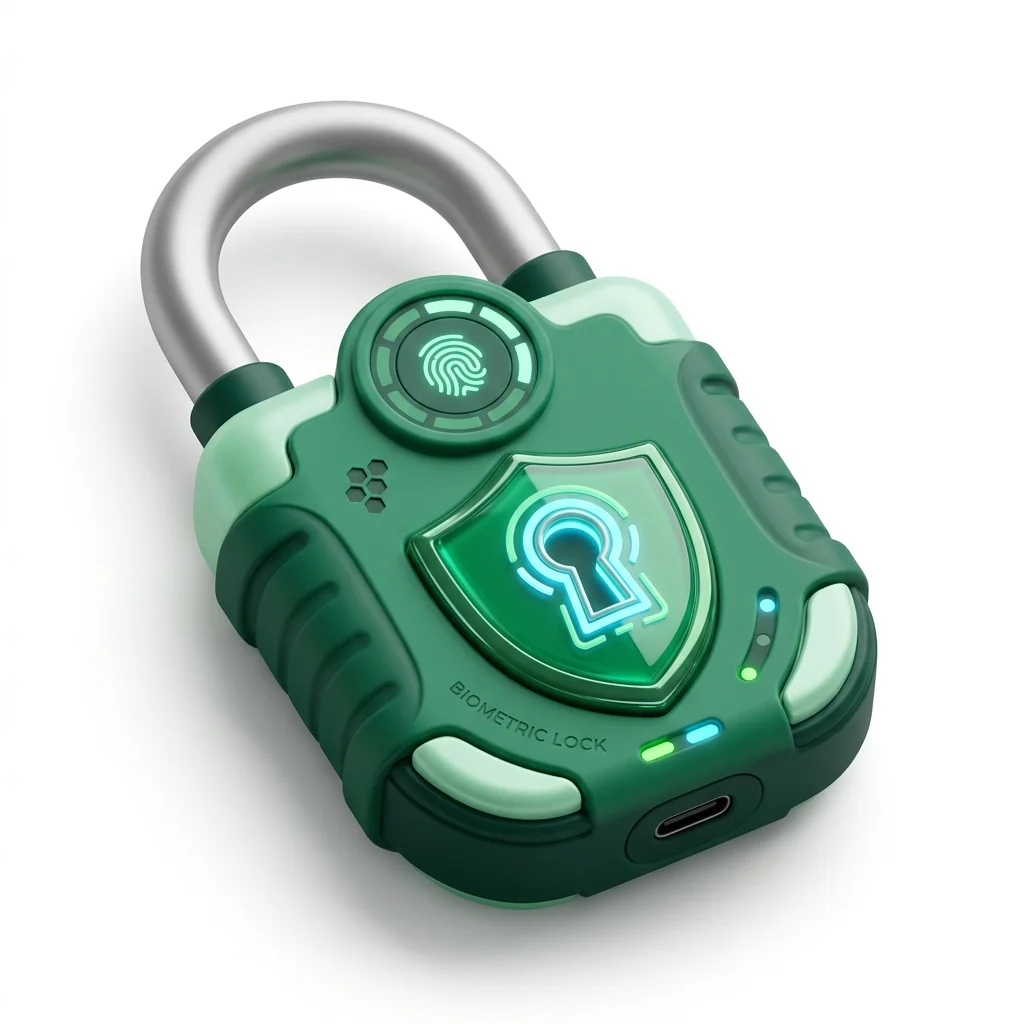 Biometric padlock security illustration